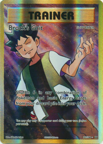 FULL ART Brock's Grit ULTRA RARE 107/108 Evolutions Holo Foil Pokemon Trainer LP