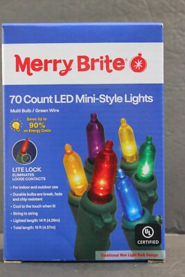 70 count Merry Brite 70 Count LED Mini Style Lights  Multi Color Bulb Green Wire
