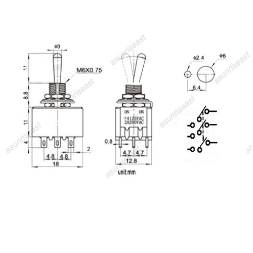 50x Mini Interruptor de palanca 3PDT 2 Posiciones ENCENDIDO-EN 9 PINES 250V 2A 120V 5A al por mayor - Imagen 5 de 5