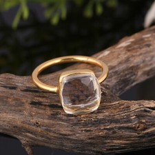 Clear Crystal Quartz Engagement Ring 18k Gold Plated 925 Silver Ring For Her