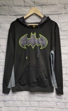 BATMAN BOYS XL 14 16 BLACK NEON GREEN GRAY GEO LOGO PULLOVER HOODIE SWEATSHIRT