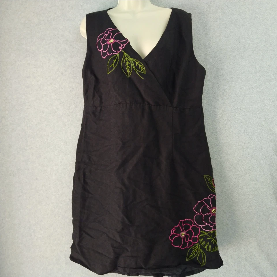 Vestido Kenar Mujer Talla 16 Negro Sin Mangas Lino Rayón Negocios Informal Fiesta Foto 4 de 4