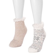 Muk Luks Women's Short Cabin Socks-2-Pairs-2900185-Ivory Heart-OSFM-NWT