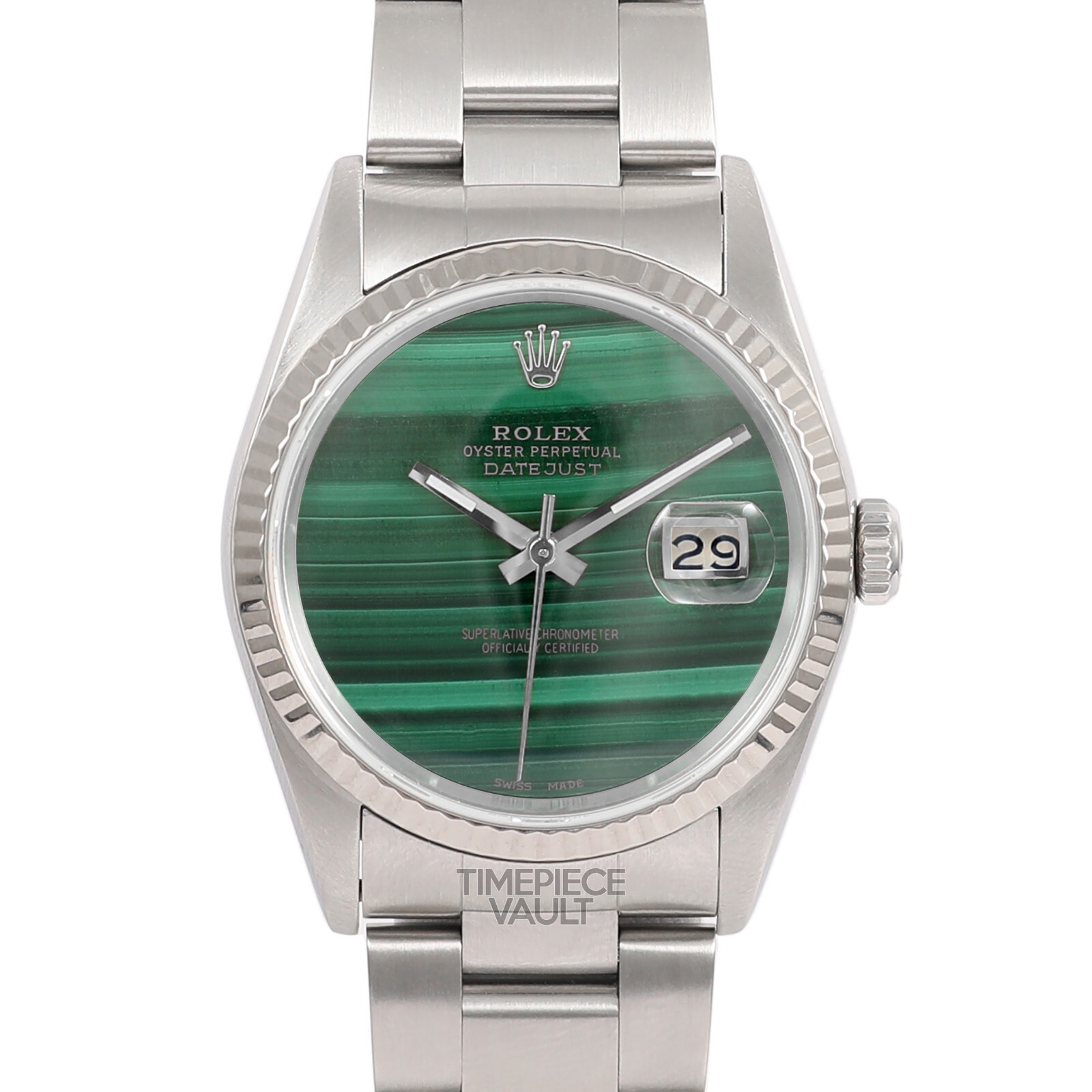 ROLEX DATEJUST STEEL GREEN 18K FLUTED