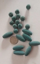 Mixed Lot Beads Flocked/ Fuzzy Teal Jewelry/ Craft Supplies  20 @ .5"  &  1.25"