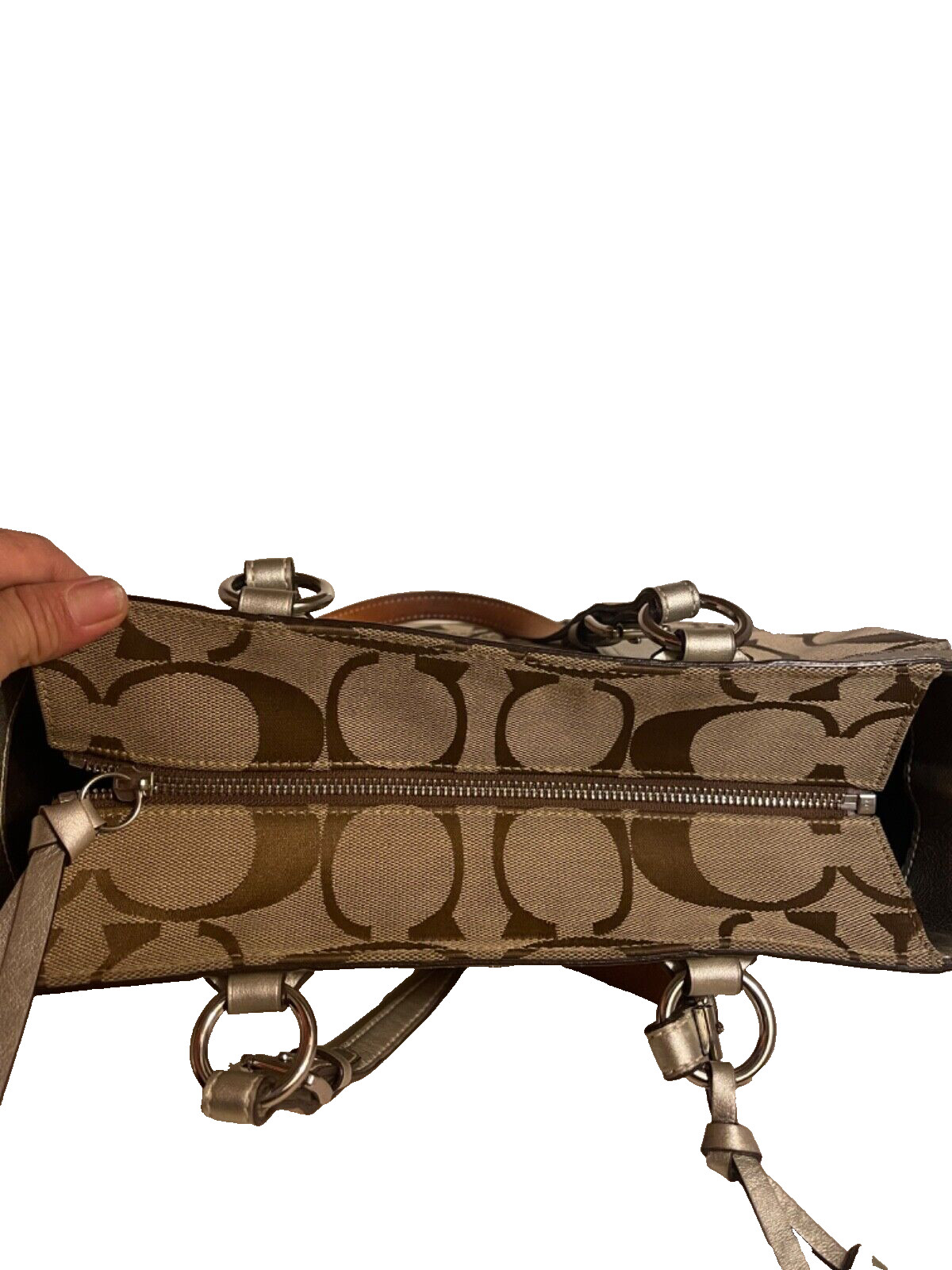 Coach handle/tote Handbag tan coach signature pat… - image 9