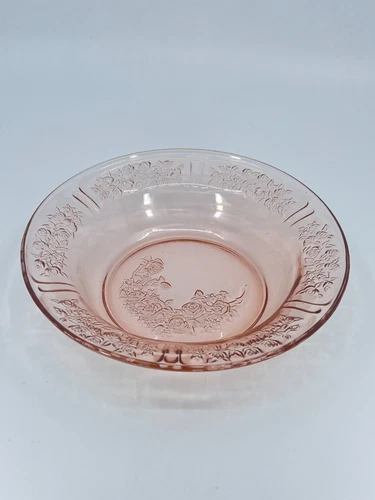 Federal Glass Co Sharon Cabbage Rose 7.75"D Flat Soup Bowl Depression Glass 1930