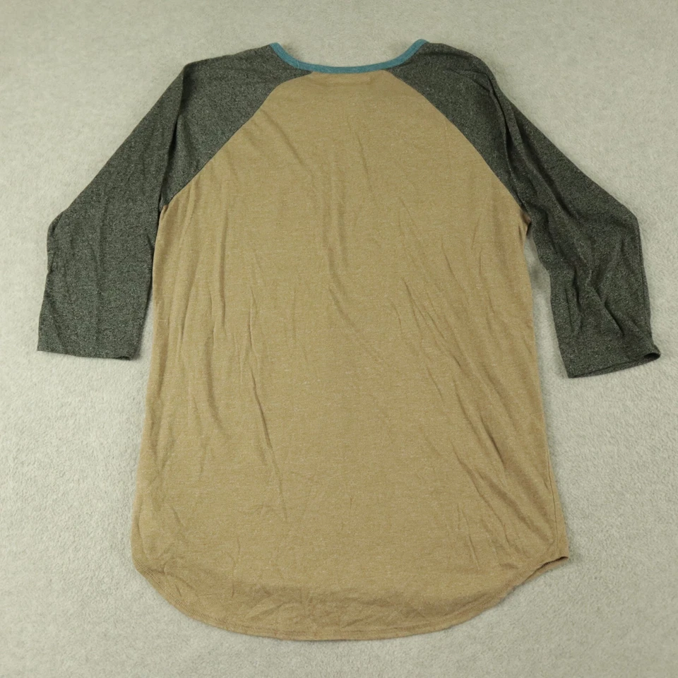 Camiseta On the Byas Henley Para Hombre Mediana Informal Bolsillo Camiseta Marrón Raglán Manga 3/4 Foto 4 de 4