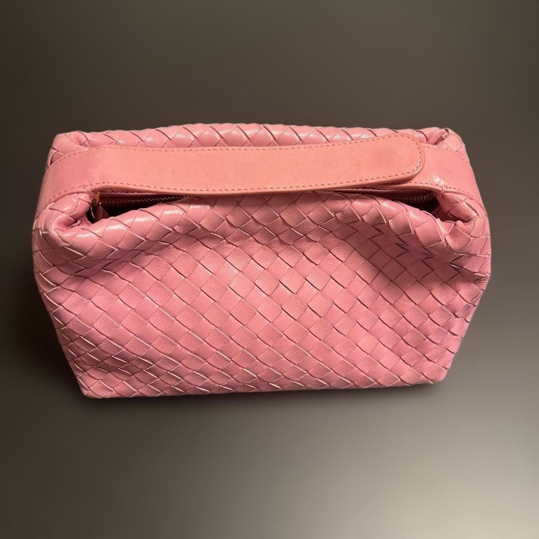 Bottega Veneta Intrecciato Leather Box Bag Pink Satin Interior Handbag Auth JPN