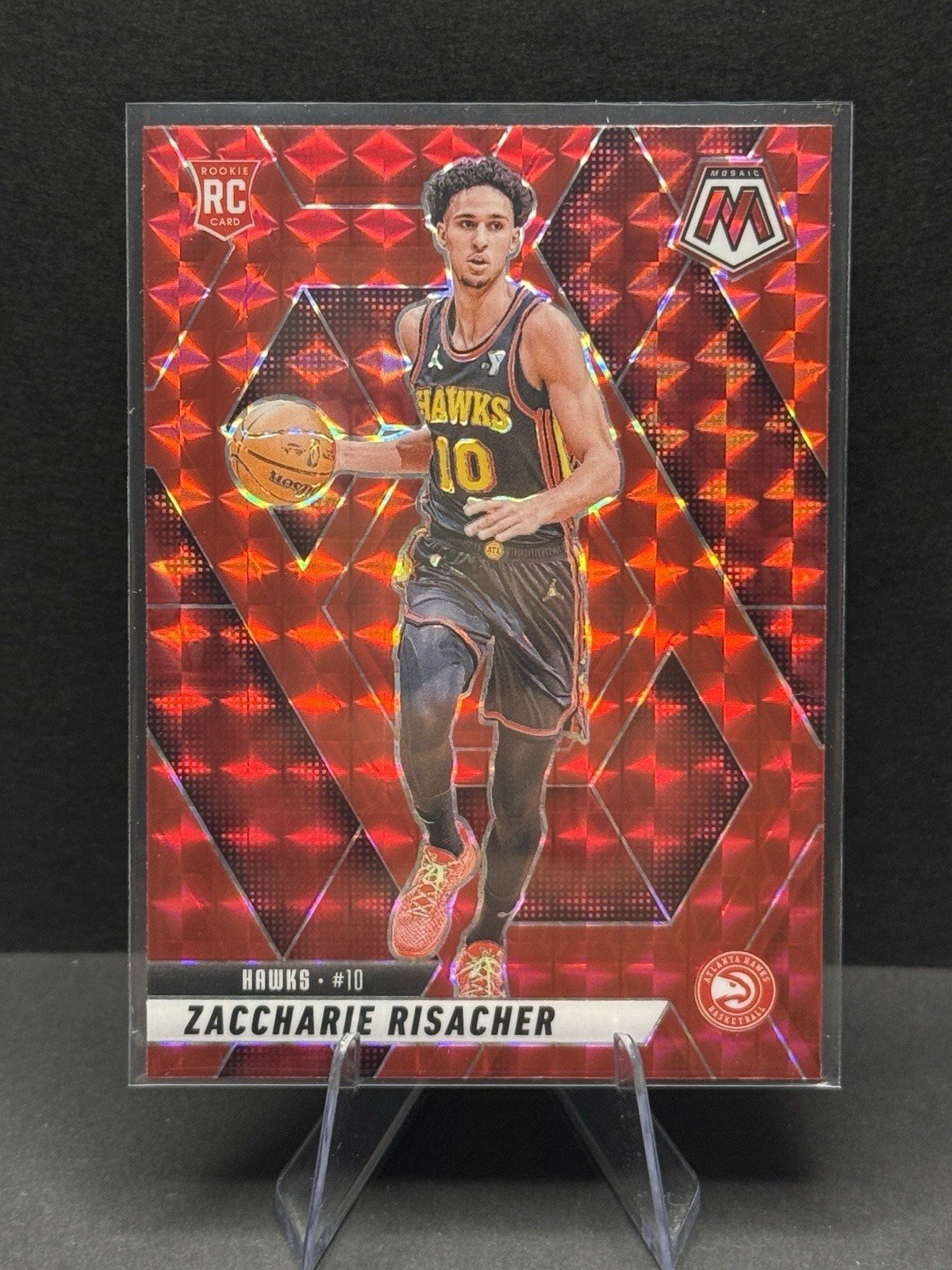 2024-25 Panini Mosaic - Rookies Zaccharie Risacher #213 Red Mosaic Prizm (RC)