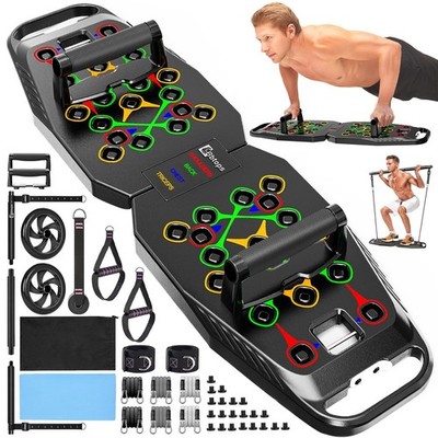 Push up Board, Pilates Bar & Ab Roller, 25-in-1 Foldable Push up Bar at Home ...