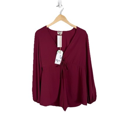 NWT Show Me Your Mumu Burgundy Low-Cut Long-Sleeve Zoe Romper Size Small