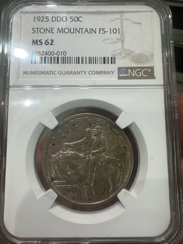 1925 Stone Mountain Silver Half Dollar NGC MS62 FS-101 DDO, Rare, Collection