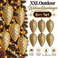 6 Weihnachtskugeln Outdoor Christbaumkugeln Gold Tannenzapfen Wetterfest 17Cm