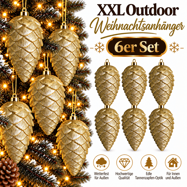 6 Weihnachtskugeln Outdoor Christbaumkugeln Gold Tannenzapfen Wetterfest 17Cm-image