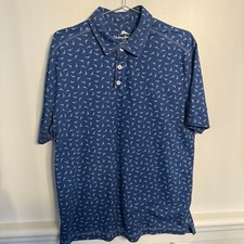 Tommy Bahama Polo Shirt Mens Large Blue Casual Short Sleeve Swordfish All Over