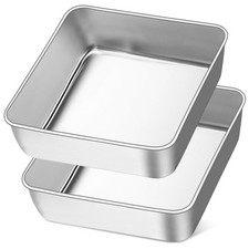 Joyfair Cake Tin Set of 2 6 inch Stainless Steel Square Baking Tin/Small Roas...