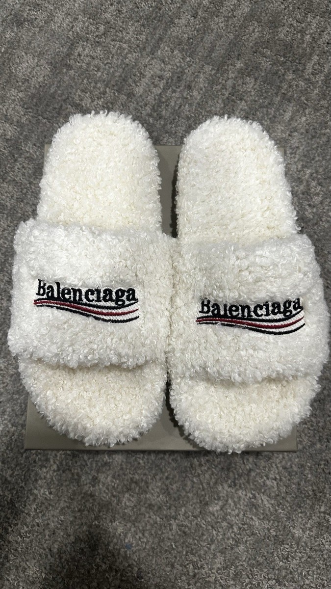 White balenciaga fur slides size 44 EU / 10 US, comes with  display picture 1