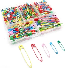 Assorted Safety Pins, 350 Pcs Colored, 5 Sizes, Assorted Color with Storage Box 
