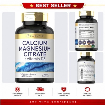 Carlyle Calcium Magnesium Citrate Vitamin D3 150 Capsules Supplement
