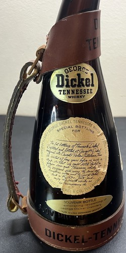 Vintage George Dickel Tennessee Whiskey Souvenir Bottle With Leather Harness - Picture 3 of 11
