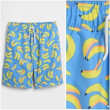 New Gap Surf Boys XL 12 Banana Print Swim Trunks Blue Yellow UPF 50
