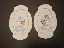 Vintage Embroidered Doilies Mirror Image Ladi...