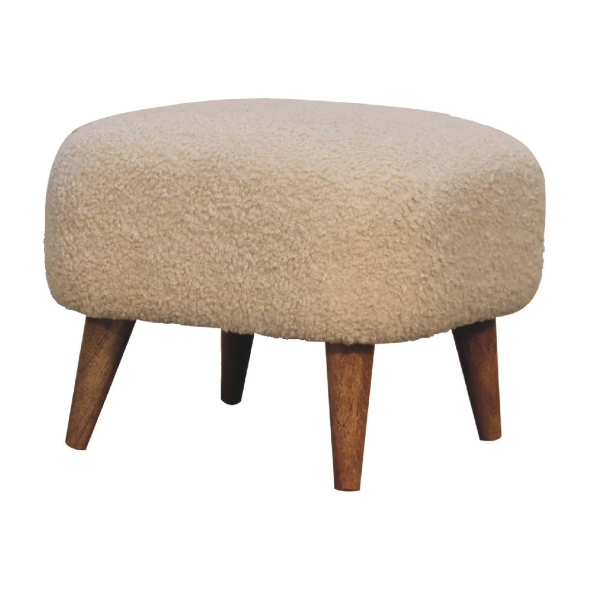Solid Wood Boucle Cream Square Footstool Upholstered Brown Cream