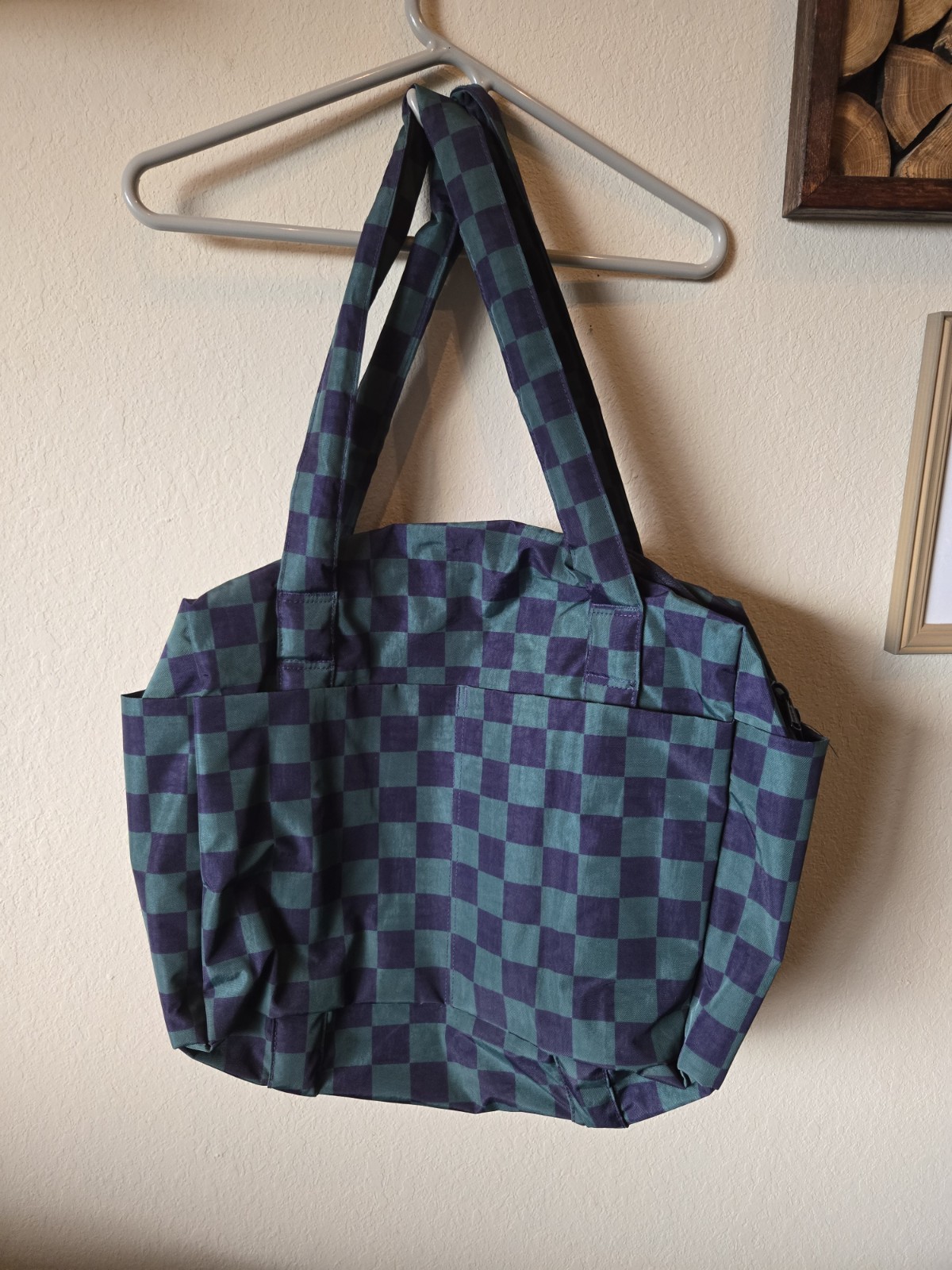 Baggu Small Cloud Carry-On Bag Navy Green Check