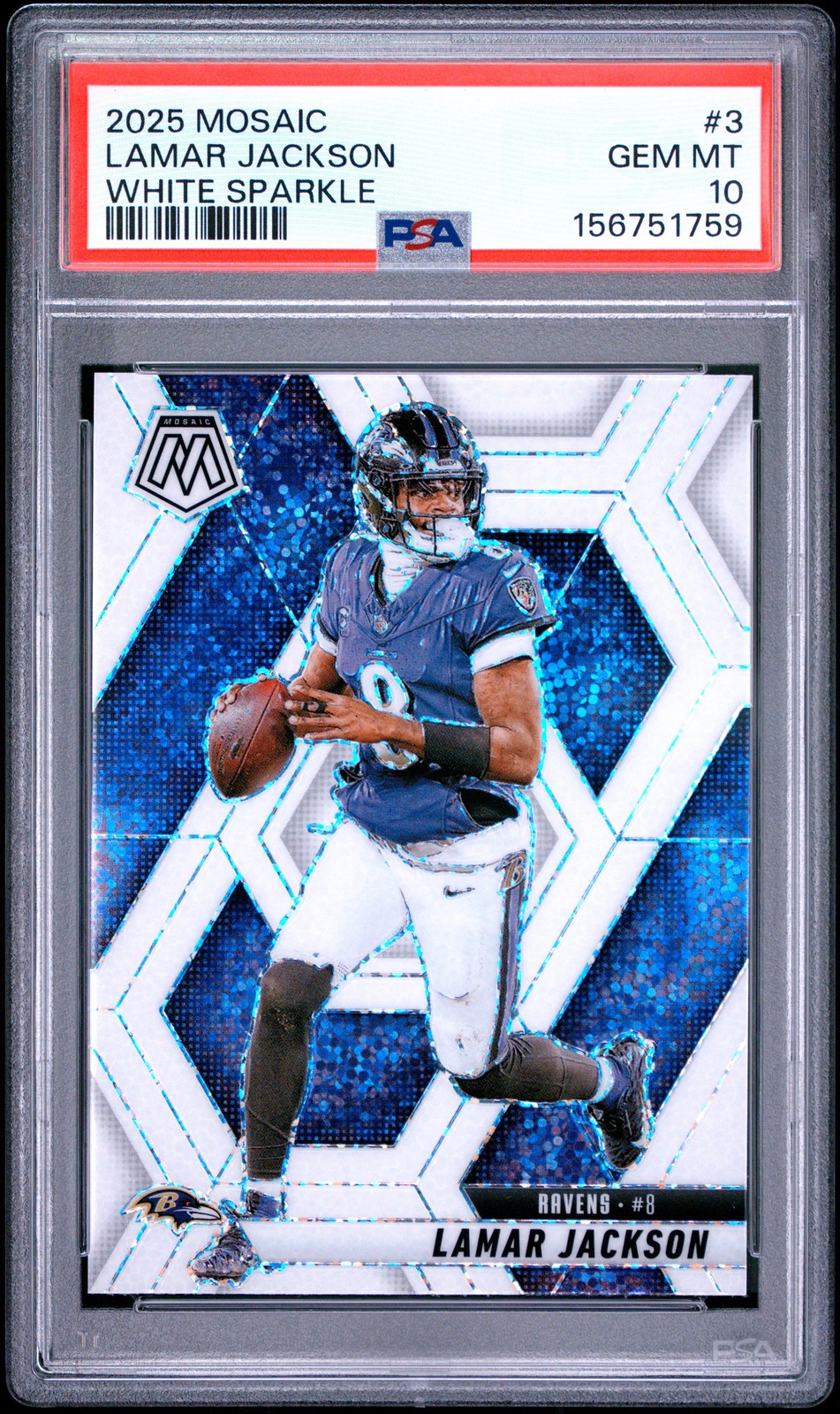 2025 PANINI MOSAIC WHITE SPARKLE #3 LAMAR JACKSON PSA 10 view 1