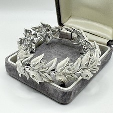 Vintage CORO Jewelcraft Leaf Link Silver Tone Bracelet 18cm Enamel 1950s