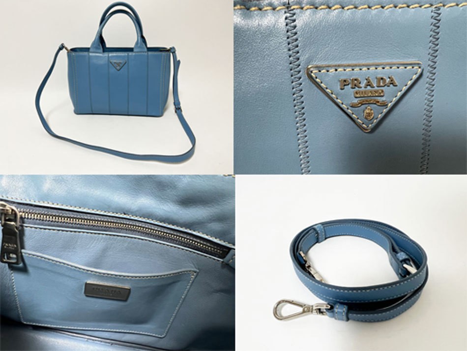 PRADA CANAPA Handbag Shoulder Bag 2WAY with Strap All Leather Light Blue 1BG900 thumbnail 10