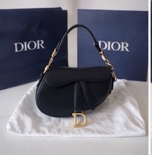 CHRISTIAN DIOR Calfskin Saddle Bag in Black Leather Bag Handbag