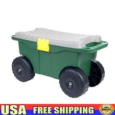 Plastic Rolling Garden Stool Storage Cart & Scooter with Seat Wagon Wheel Bench