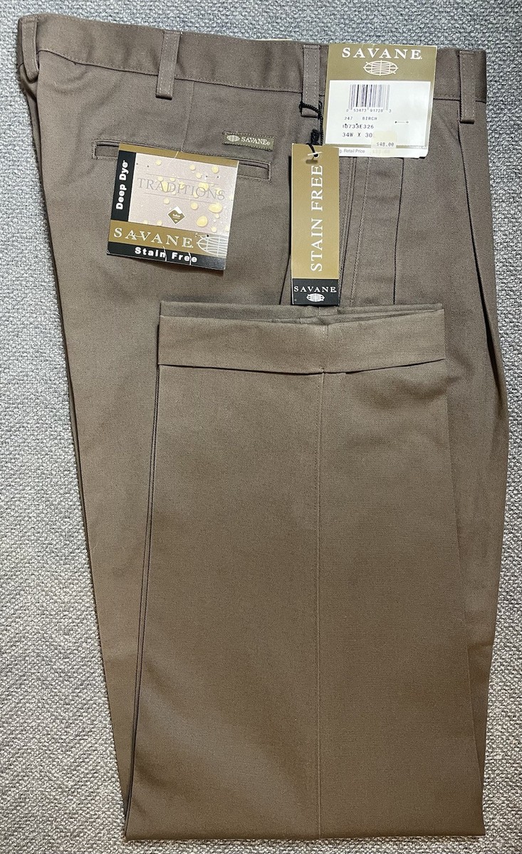 savane pleated dress pants Savane Men's Flat Front No Iron Gabardine Dress Pants With Extendable Waistband, 30W x 30L, Alloy at Amazon Men's Clothing store