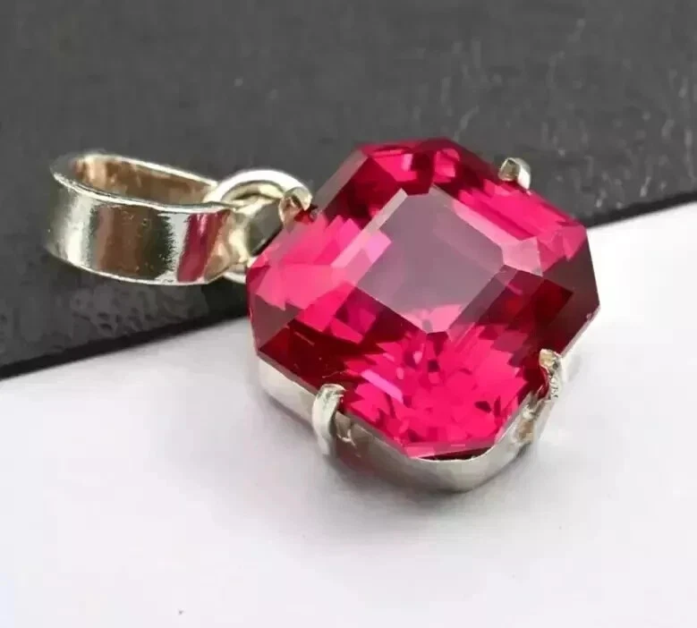 Colgante de plata 925 con zafiro rosa natural certificado de 30 quilates Asscher piedras preciosas sueltas Foto 2 de 4
