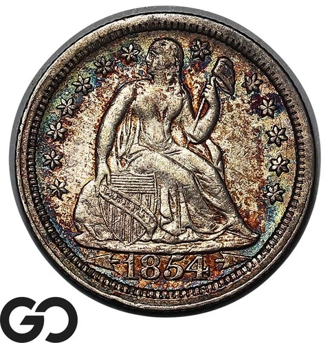 1854 Seated Liberty Dime w/ Arrows, Choice AU++