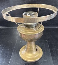 Vintage Lacquered Brass Oil Lamp Converted To Electric For Rewiring 8.5” High