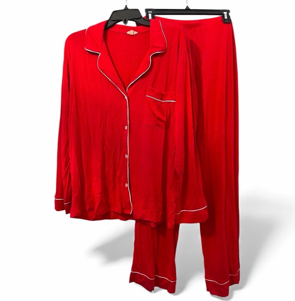 EBERJEY Gisele The Long PJ  in Holly Red Tencel Pajamas Super Soft Medium - Image 4 of 4