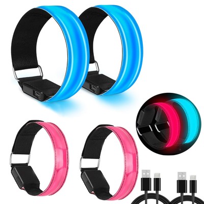 4 Bracciali A LED Ricaricabili USB, Con LED, Riflettenti, Per Bambini