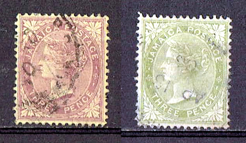 JAMAICA 1905-11 SG#46, 47 QV Olive green & Yellow purple Used