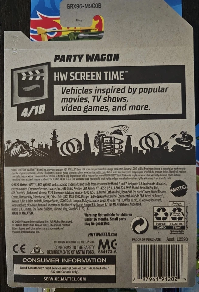 ¡NUEVO! 🐢 🚗 HOT WHEELS TIEMPO DE PANTALLA 4/10 FIESTA TORTUGAS NINJA MUTANTES ADOLESCENTES 39/250 Foto 2 de 3