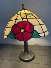 15  Tiffany Style Table Lamp Red Stained Glass Rose Flowers Metal Base