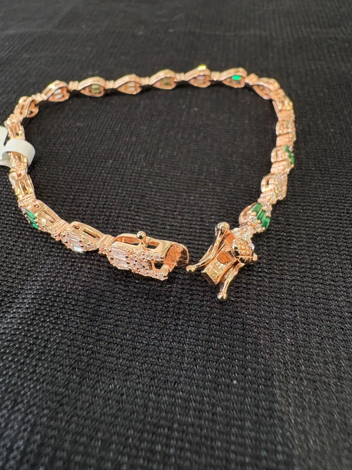 925 Sterlingsilber Grün & Weiß Cz Armband Elegant Tennis Stil 2.1m SIBR0133 - Bild 2 von 4