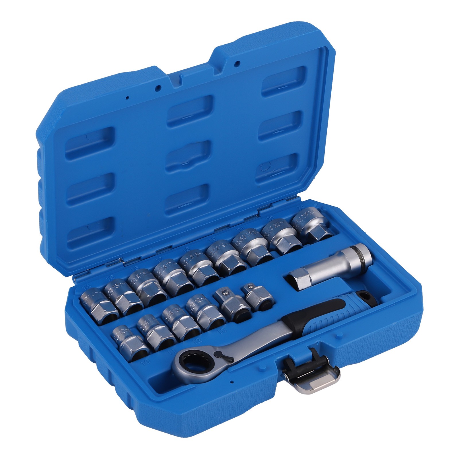 Jeu de boîtes à cliquet traversantes CRV douilles 10-24 mm pour clé de serrage 17 pcs