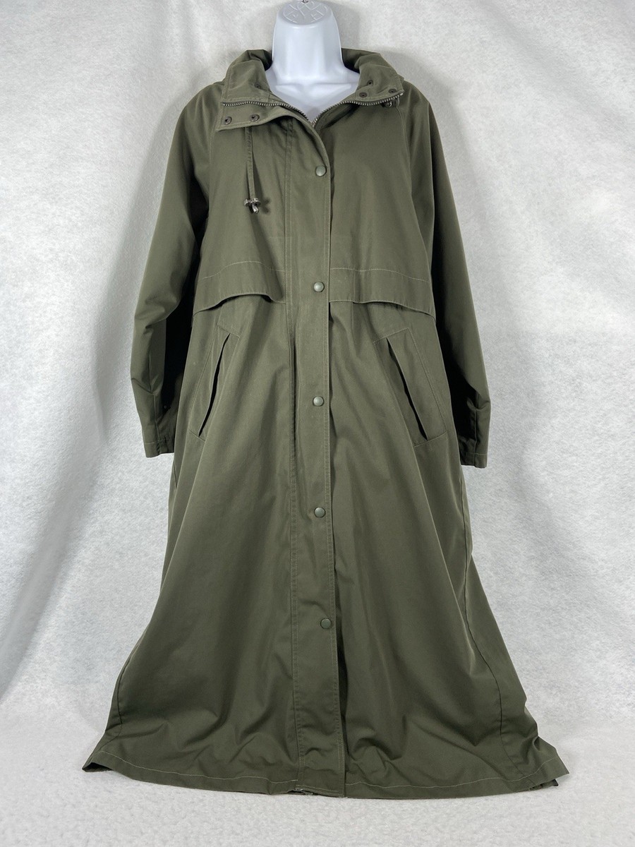 Vintage LL Bean Jacket Women's Petite PM Green Trench Coat Hooded