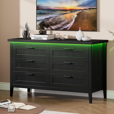6 Drawer Dresser with Power Outlet, Black Dresser with LED Light, Modern Chest o | eBay 6 Drawer Dresser with Power Outlet, Black Dresser with LED Light, Modern Chest o | eBay
