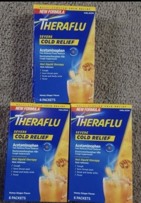 2/27 (3 PACK) Theraflu Daytime Cold Relief Powder, Honey Ginger Flavor, 6 packet