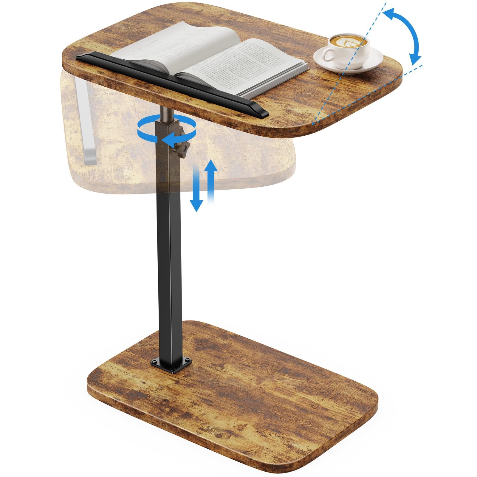 HUANUO TV Tray, Height-Adjustable TV Trays with 360° Swivel and 90° Tilt, Sturdy