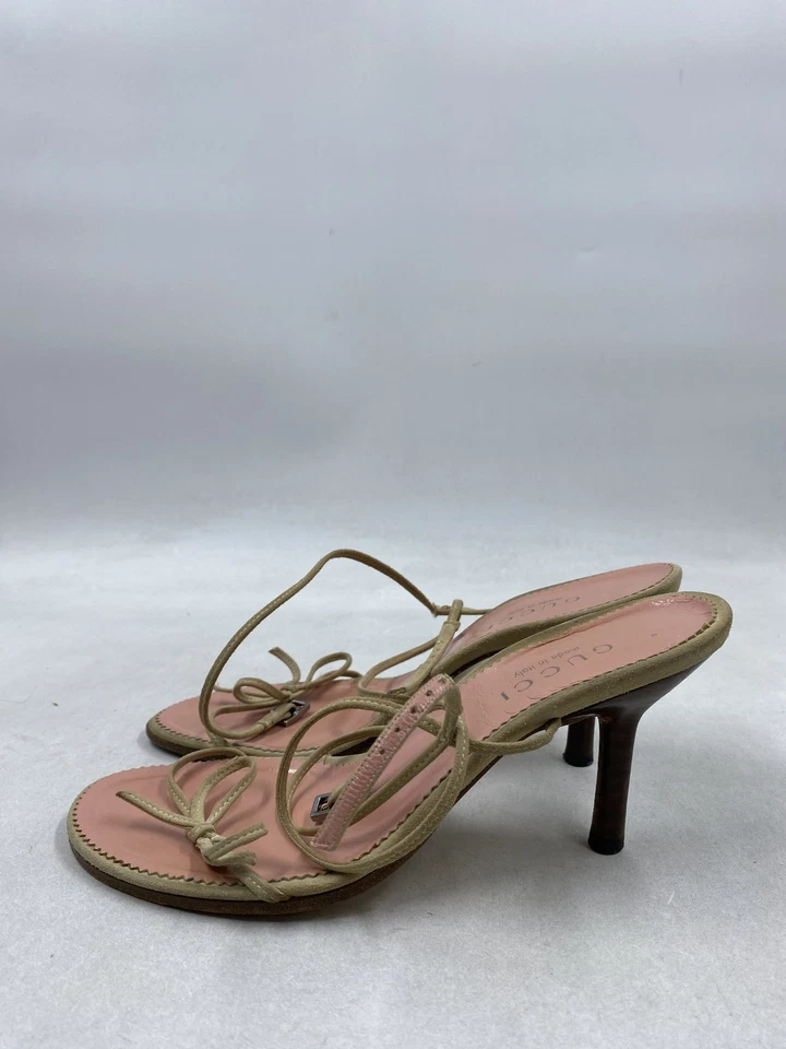 Sandália de salto Gucci de couro rosa com tiras W 6 - Imagem 3 de 4